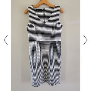Jones New York Black and White Striped Midi Dress